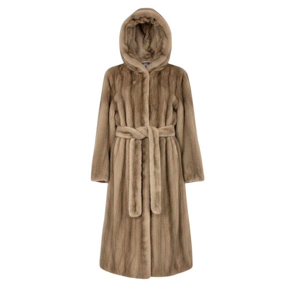66h13《美品》 KOPENHAGEN FURS コペンハーゲンファー プラチナグレード ブルーアイリスミンク ベルテッドミンクコート 88-98-160 グレー系 ミンクファー フードu02t