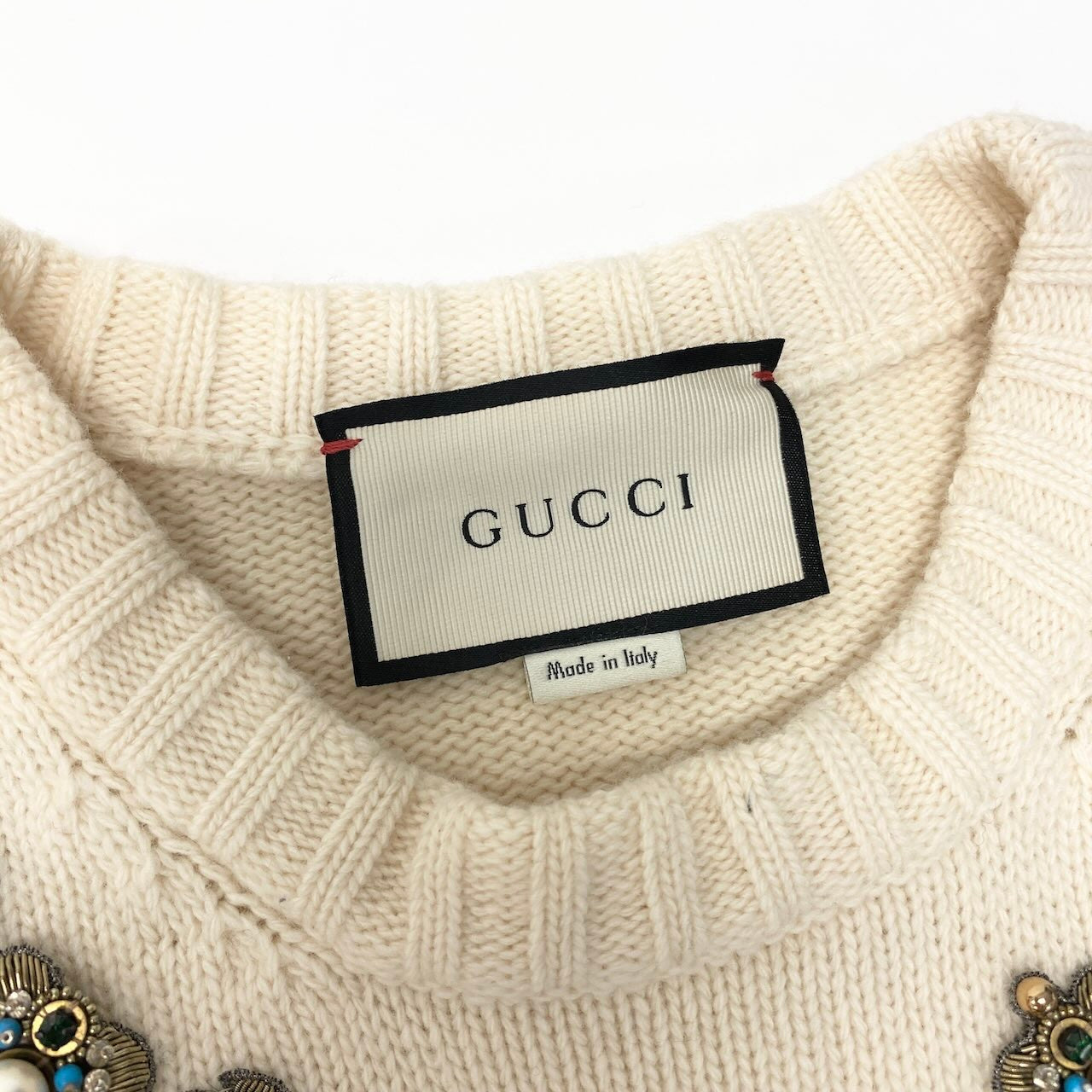 Id20 GUCCI グッチ 装飾ニットセーター パールビジュー刺繍 トップス イタリア製 Mサイズ マルチカラー ウール100％ レディース 女性用nu1