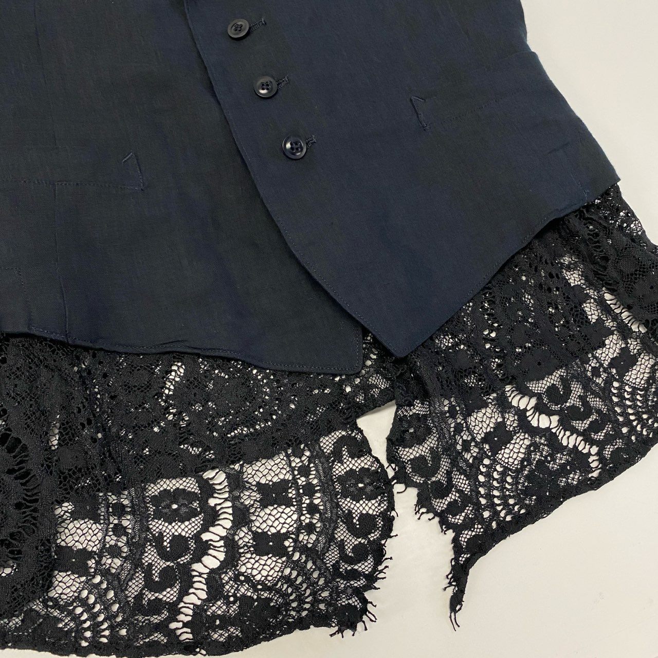 Aa21 Y's ワイズ ヨウジヤマモト レースレイヤードデザイン リネンジレ ベスト サイズ2 ブラック レディース デザイナーズk02i