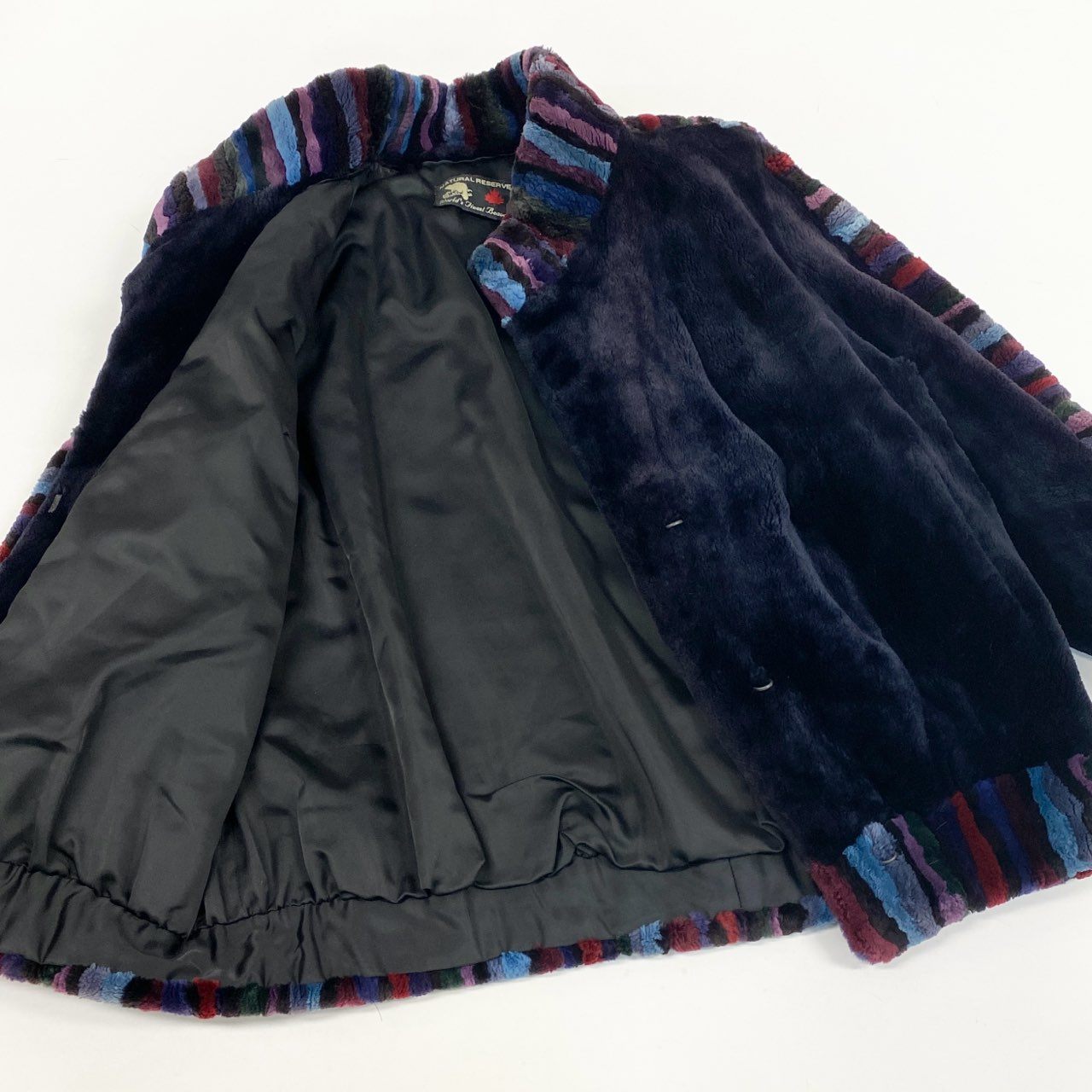 33L10 本毛皮 染め シェアード ロングコート サイズF ダークパープル リアルファー FUR COAT 希少デザインt18r