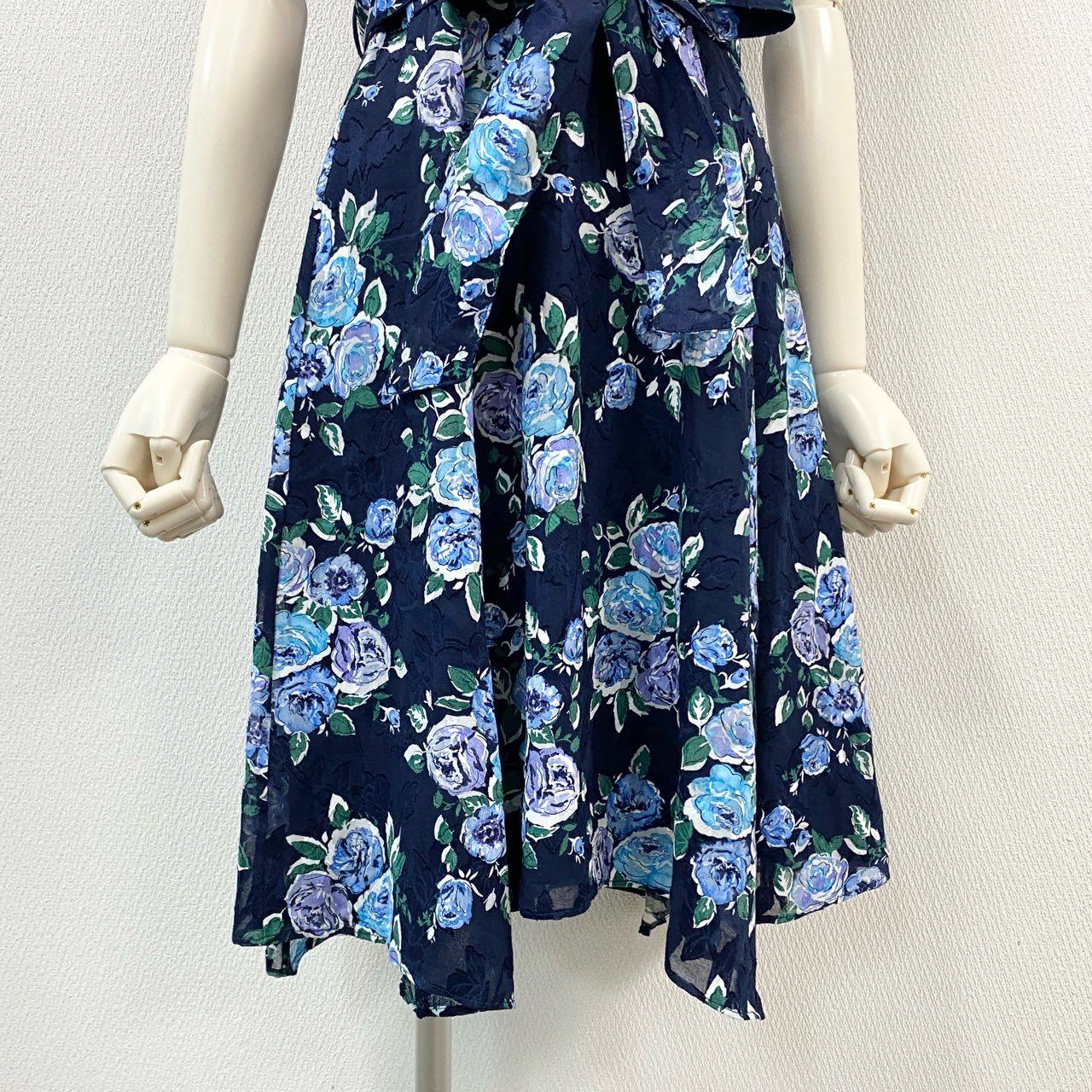67j6 BLUE LABEL CRESTBRIDGE ブルーレーベル クレストブリッジ ドッキングワンピース 花柄ワンピース 半袖 リブニット レディース 女性用 38 ブラック ネイビーu02t