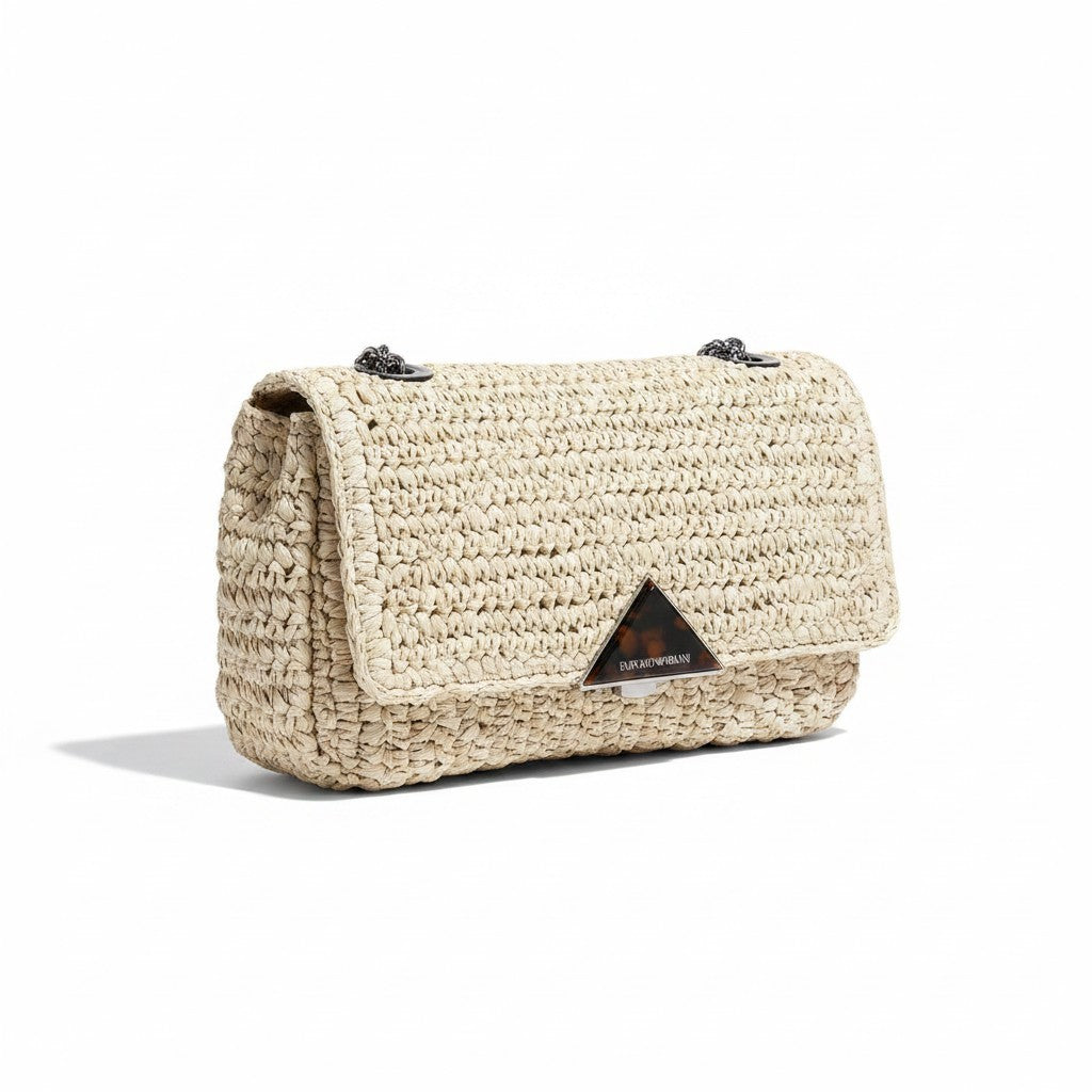 g14 【美品】EMPORIO ARMANI ショルダーバッグ マトラッセ ストローバッグ ベージュ レディース 女性用k02i