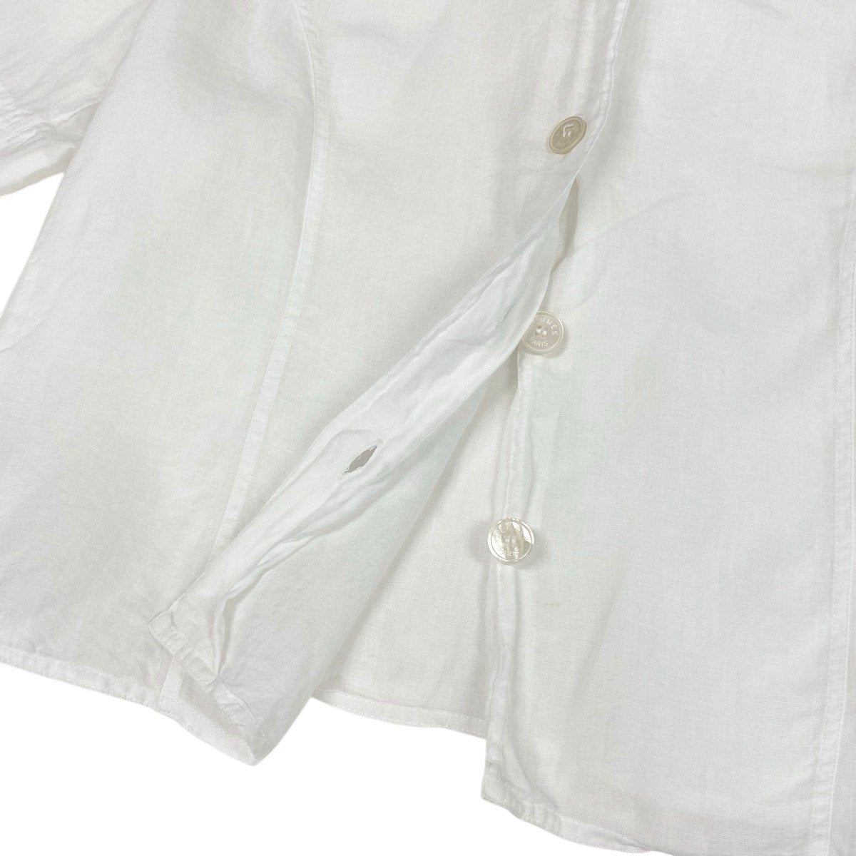 Ee28 HERMES エルメス 半袖シアーシャツ ロゴボタン サイズ40 ホワイト リネン100％ レディース 女性服u02t
