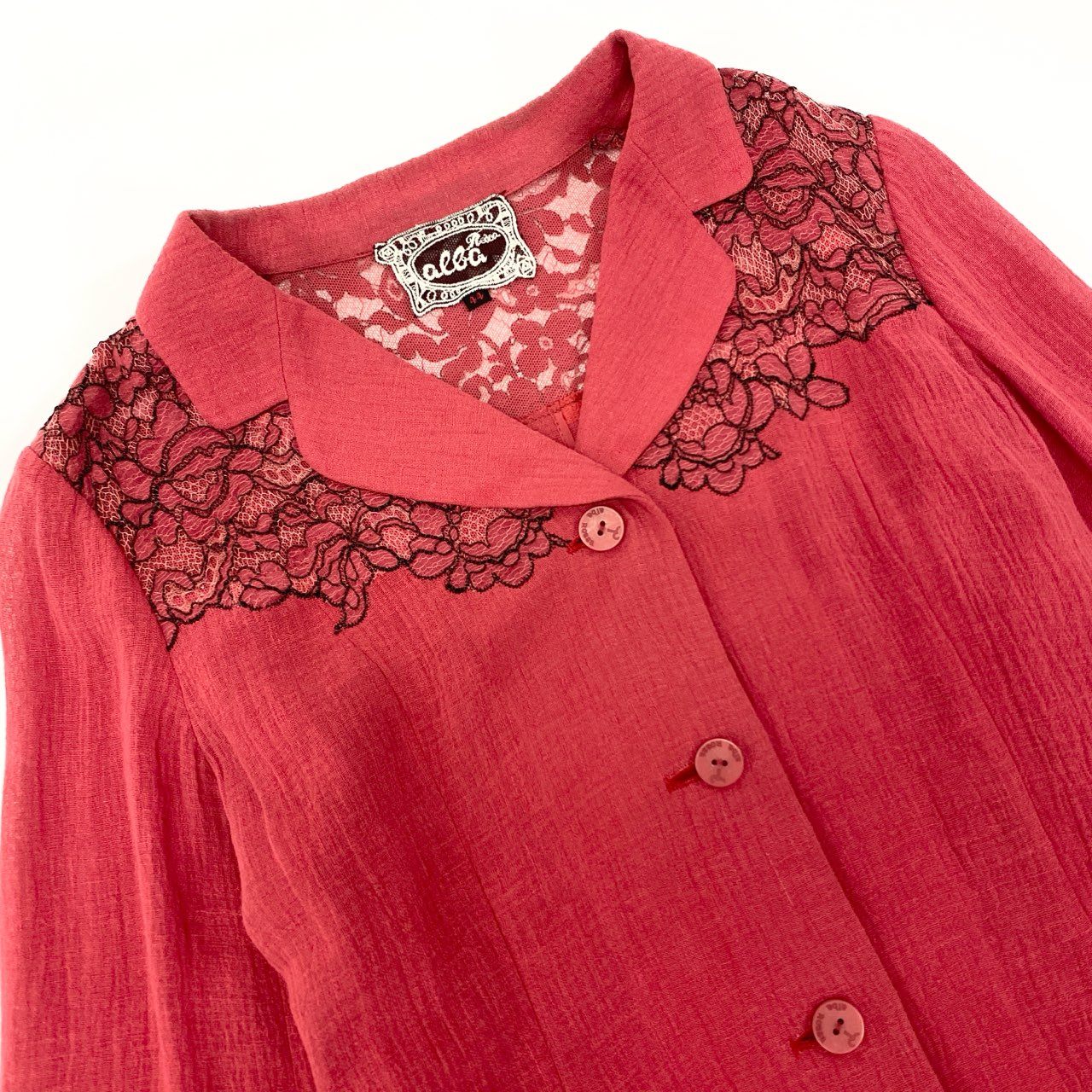 35j22 import ROSSA インポートロッサ 花柄レース刺繍 テーラードジャケット 羽織り 薄手 サイズ44 レッド レディースu02t