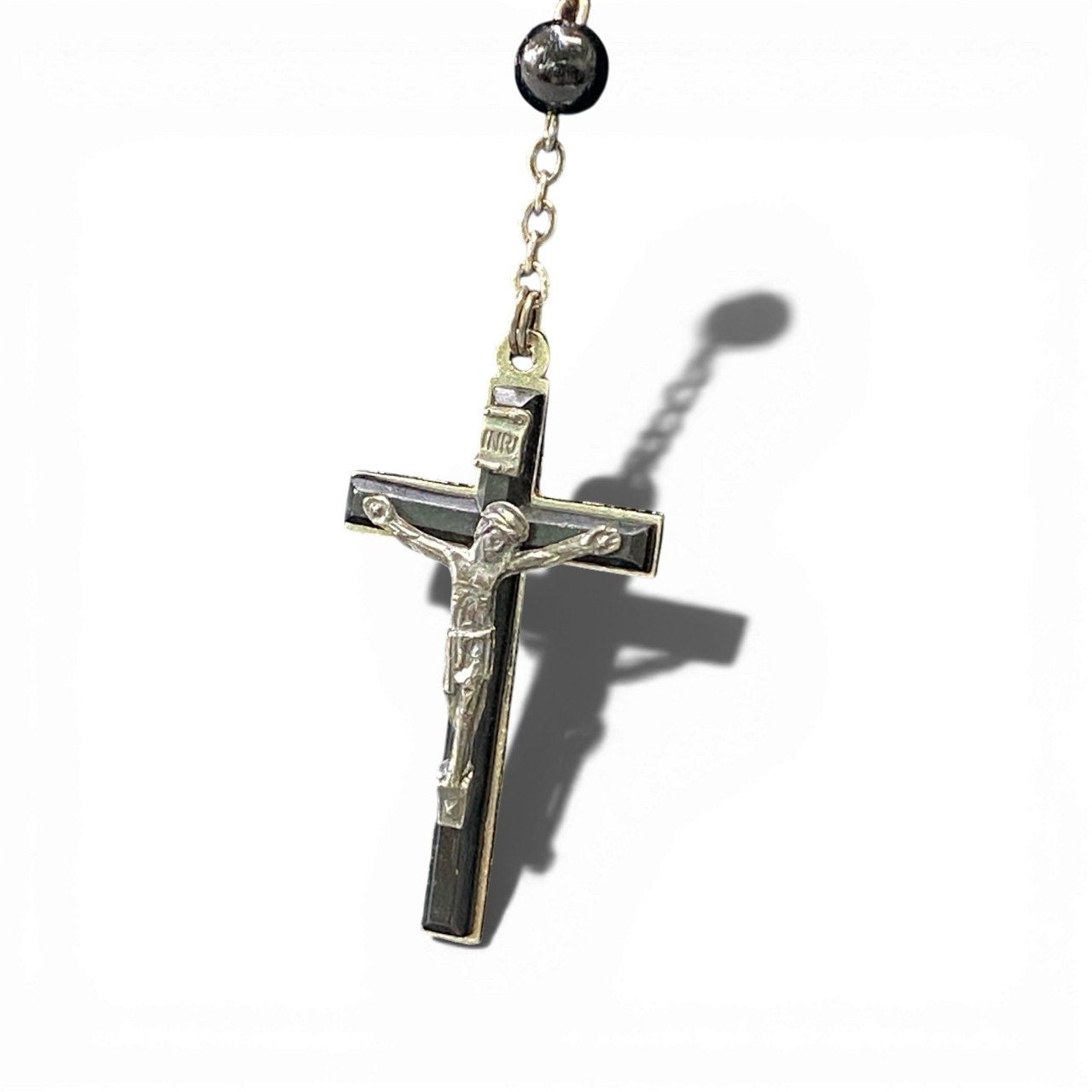 a6 DOLCE&GABBANA ドルチェアンドガッパーナ ロザリオネックレス 十字架 クロス ネックレス アクセサリー イタリア製 ブラック シルバー レディースk02i