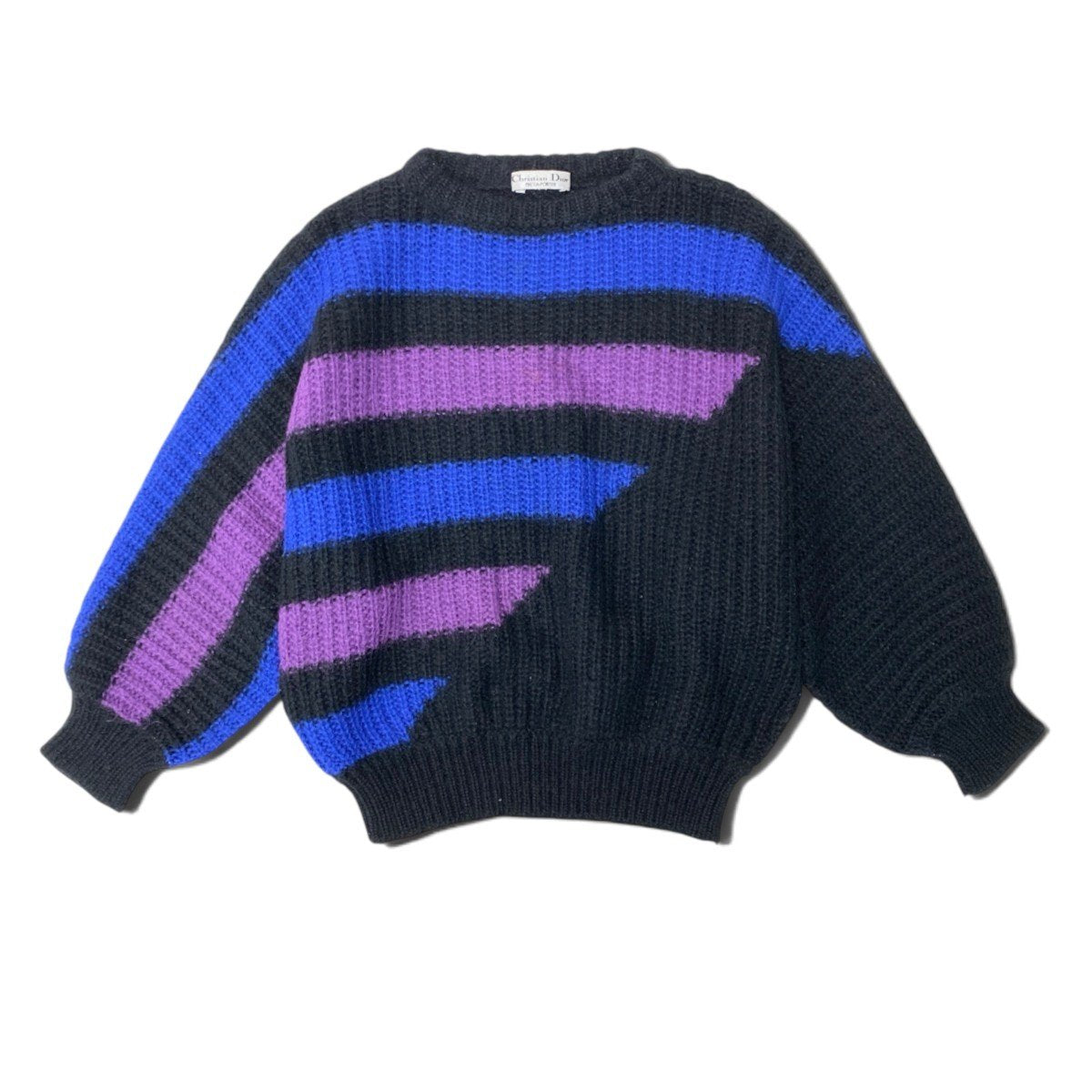 92h3 Christian Dior クリスチャンディオール ドルマンスリーブ ニットセーター ローゲージニット ブラック ブルー パープル レディースo07t