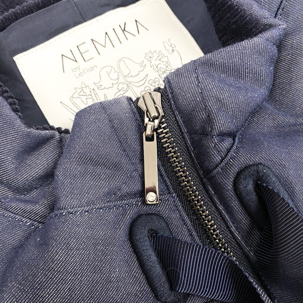 69L17 【美品】NEMIKA by Leilian ネミカ レリアン キルティングジャケットコート 中綿コート 異素材切替 11サイズ ネイビー レディースu02t