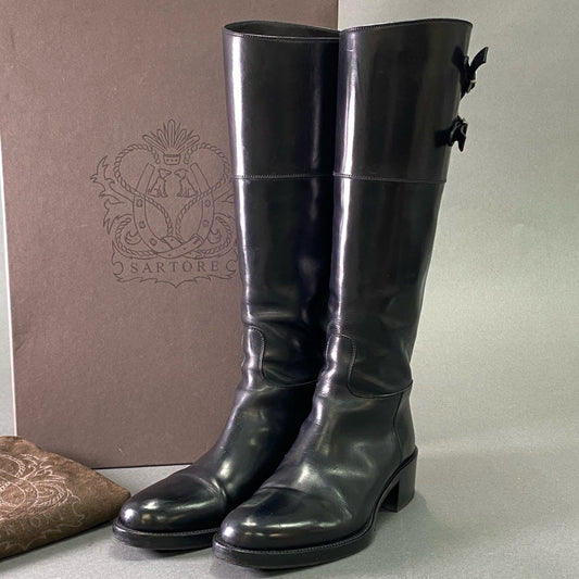 1e18 SARTORE サルトル SR3001 バックジップ ジョッキーブーツ ロングブーツ サイズ36 1/2 ブラック レザー レディース 女性用 靴
