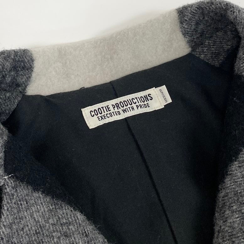 8c11 COOTIE PRODUCTIONS クーティープロダクツ バッファローチェックショップコート チェスターコート ロングコート アウター Mサイズ ブラック ホワイト ウール100％o07t