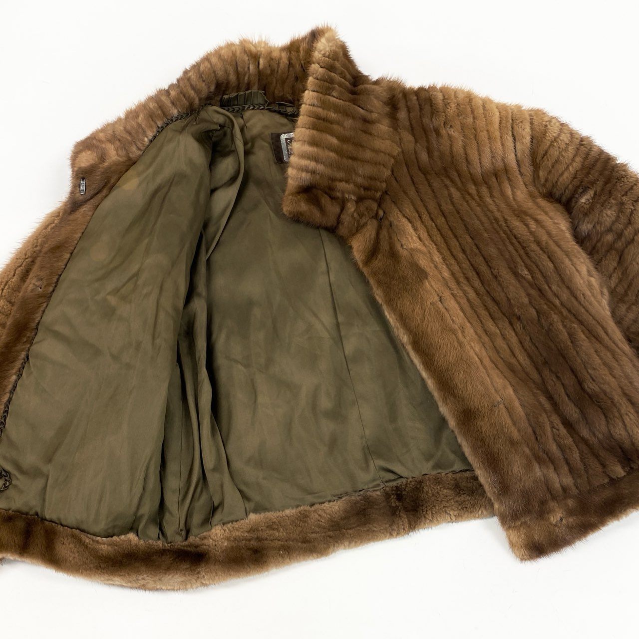 32L10 SAGA MINK サガミンク 銀サガ パステルミンク ファーコート サイズF 茶系 最高級本毛皮 MINK FUR 希少デザイン ポケット有 日本製t18r