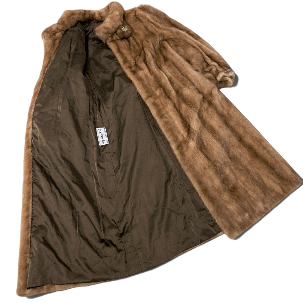 62h19 HYDRA FURS パステルミンク ミンクコート 超ロングコート 着丈120cm ビジューボタン FREE ライトブラウン ミンクファー Mink Fur Coatu02t