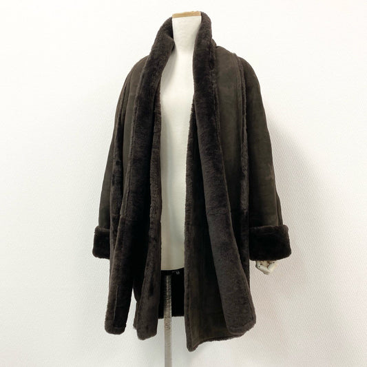 53e7 【マルジェラ期】HERMES エルメス ムートンロングコート ストールパーツ付き サイズ40 ブラウン ムートン メンズ Margiela year mouton coat 00's