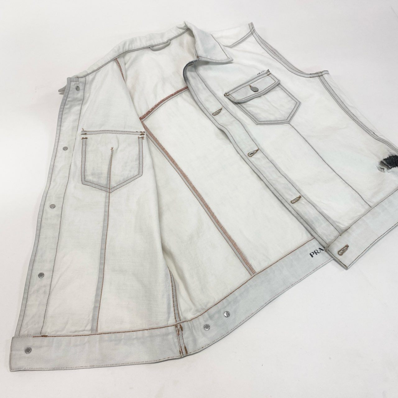 24k28 PRADA プラダ デニムベスト トップス ロゴ 52 ホワイト コットン メンズ イタリア製 00su02t