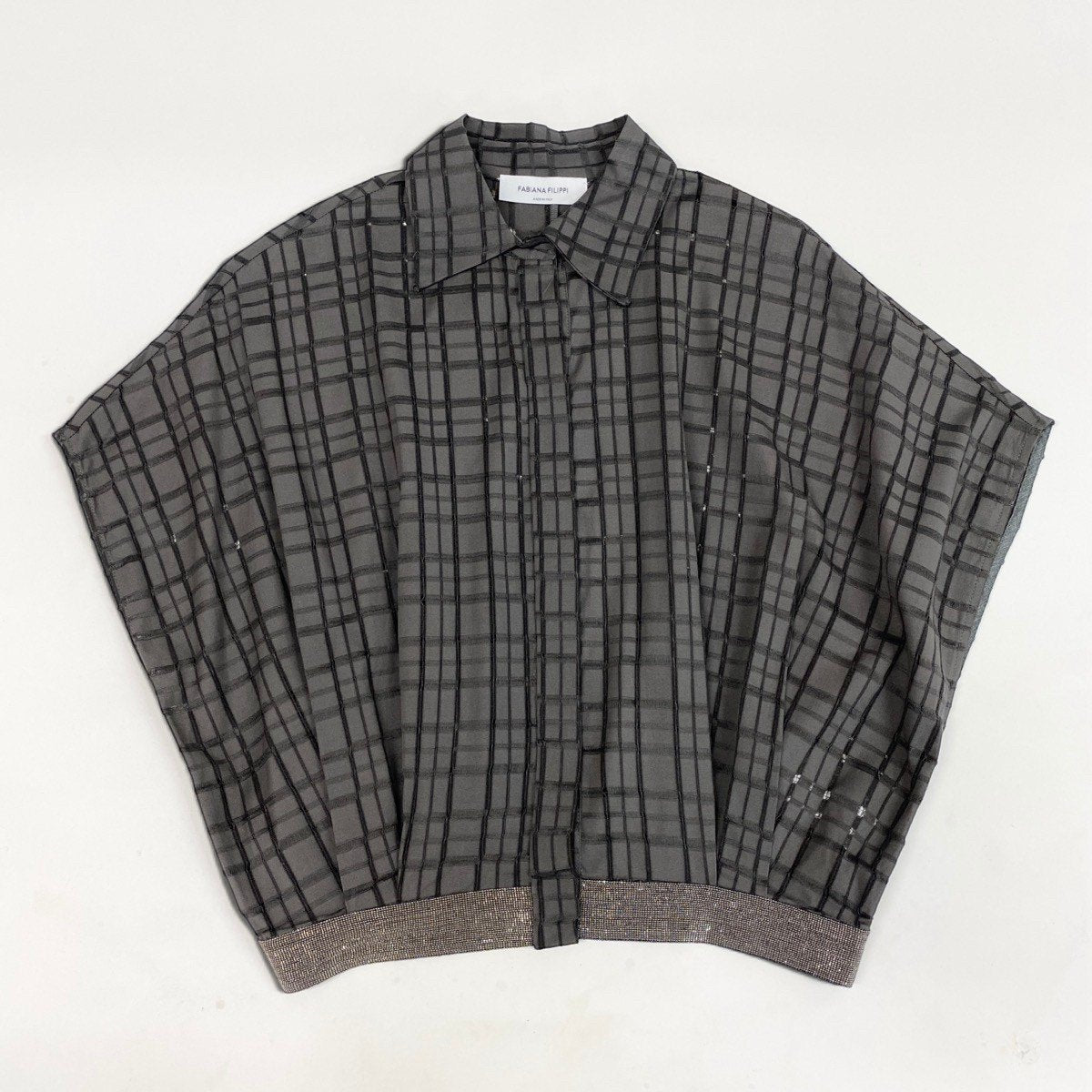 43i15 【極美品】FABIANA FILIPPI ファビアナフィリッピ 近年 シャツブルゾン シャツブラウス チェック柄 36サイズ グレー レディース 女性用u02t