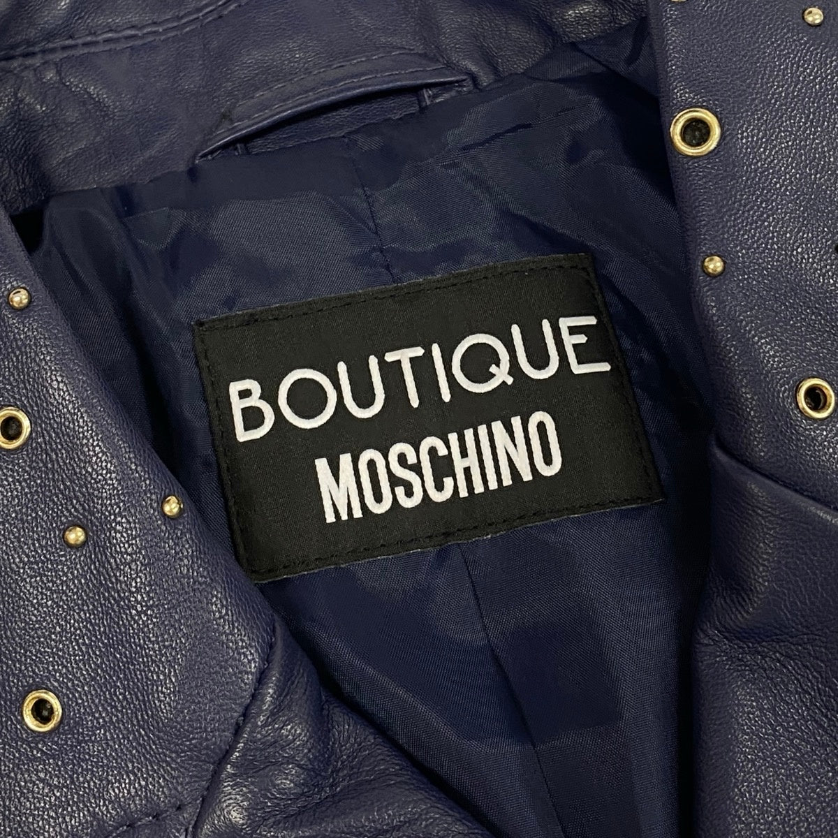 Ag16 BOUTIQUE MOSCHINO ブティック モスキーノ レザージャケット ダブルライダースジャケット 星 スタッズ サイズ38 ネイビー レディースu02t