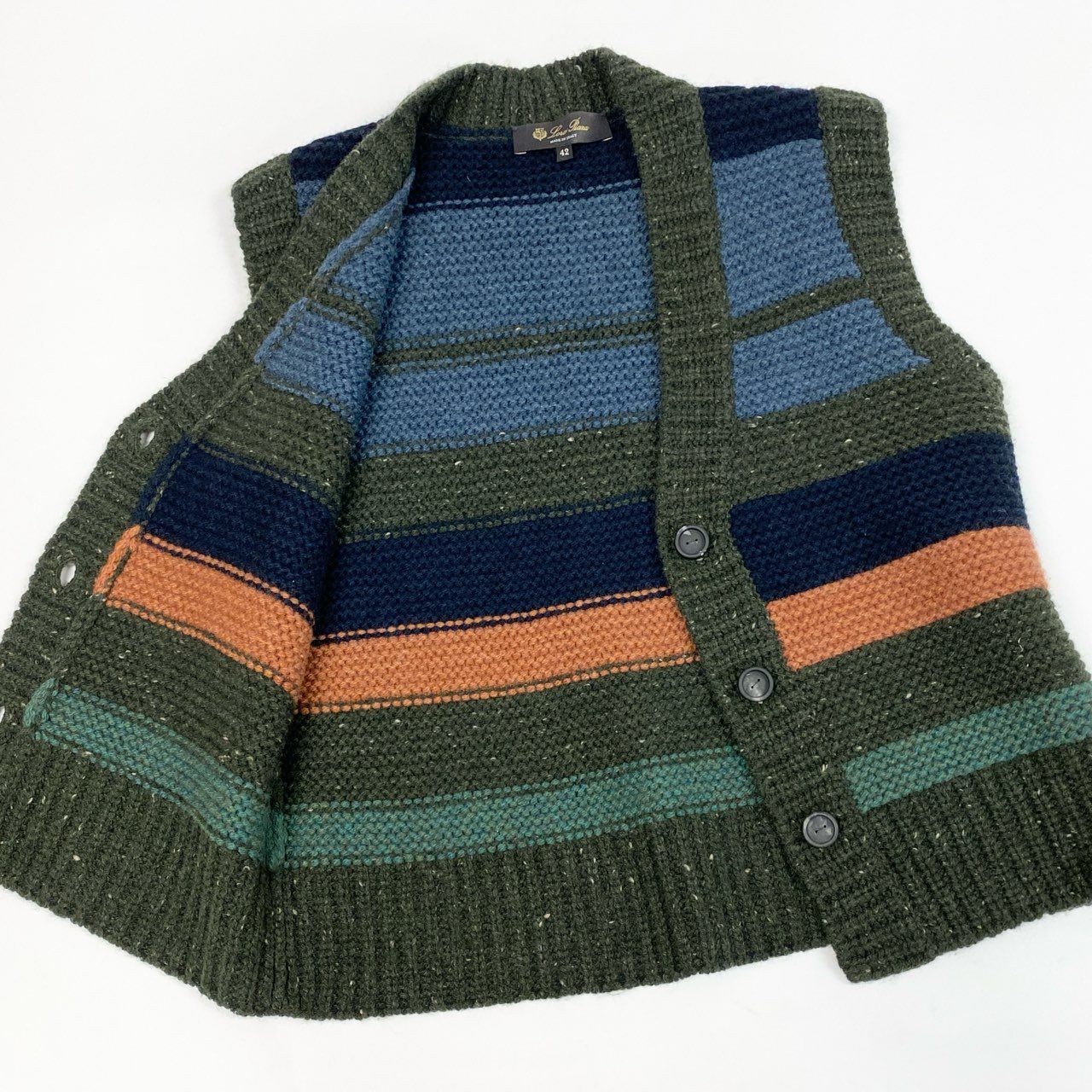85b9 《美品》 Loro Piana ロロピアーナ カシミヤ ローゲージニット ベスト カーディガン 42 マルチカラー 総カシミア レディースk02i