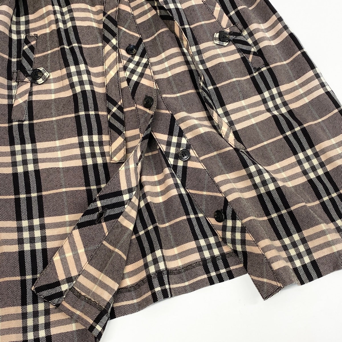 Ie25 BURBERRY LONDON BLUE LABEL バーバリーロンドン ブルーレーベル チェックシャツ 膝丈ワンピース 7分袖 サイズ38 ブラウン系 ピンク ウール100％ レディース 女性服o07t