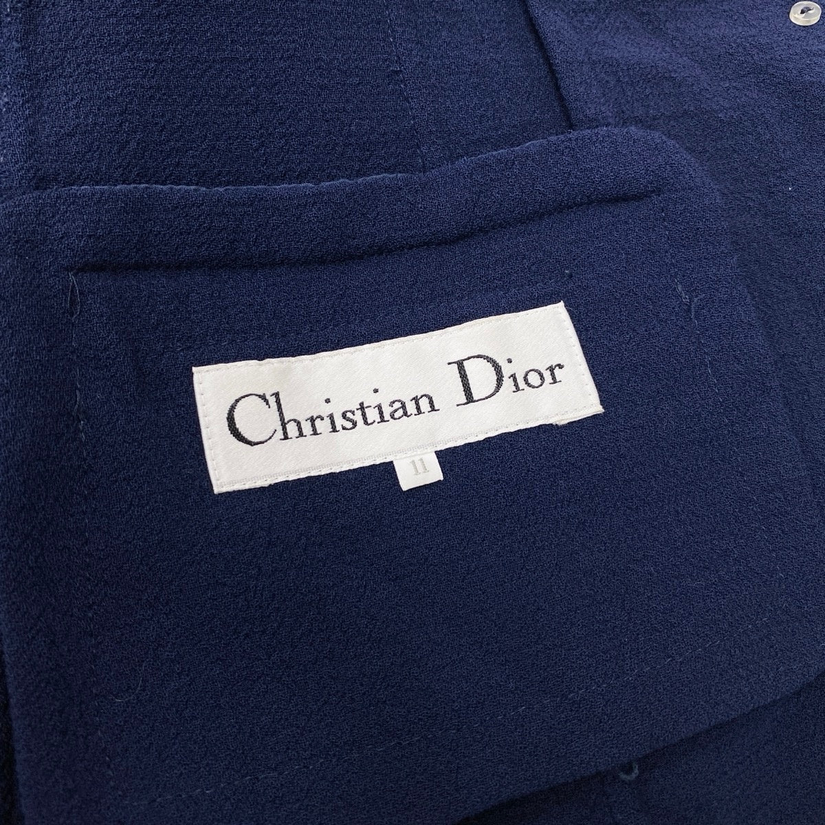 82h25 Christian Dior クリスチャンディオール テーラードジャケット ロゴボタン 薄手 サイズ11 ネイビー ウール100％ レディースo07t