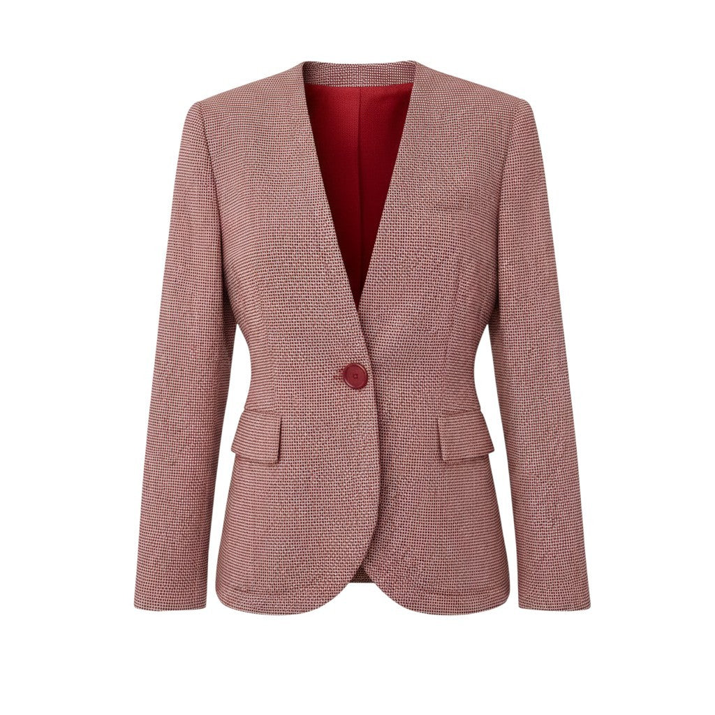 Eh10 Christian Dior クリスチャンディオール ノーカラージャケット ウールジャケット 総柄 サイズ9 レッド ホワイト レディースo07t