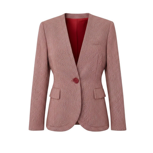 Eh10 Christian Dior クリスチャンディオール ノーカラージャケット ウールジャケット 総柄 サイズ9 レッド ホワイト レディースo07t