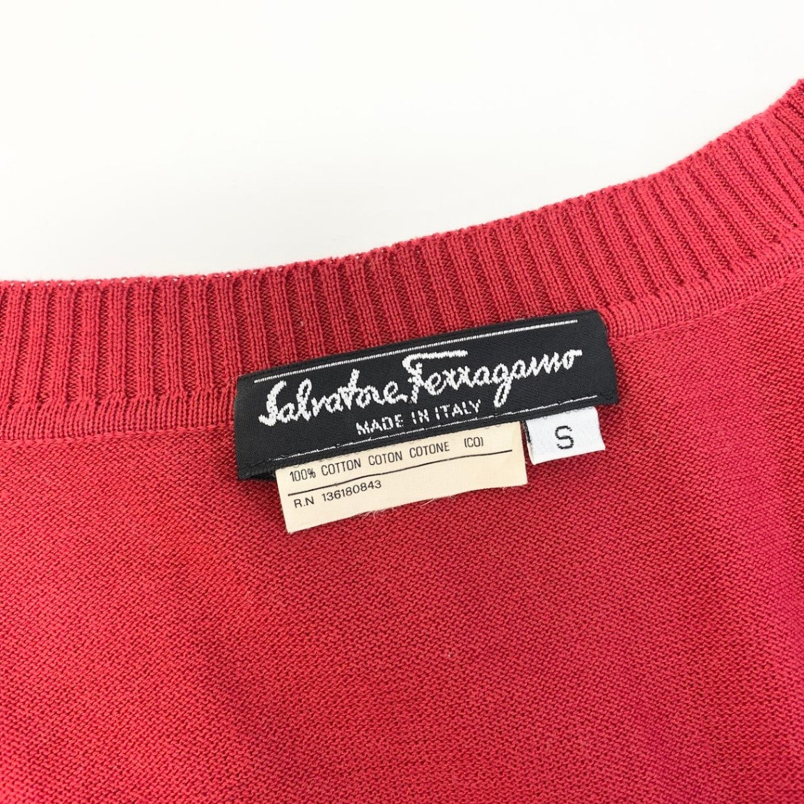 59d28 Salvatore Ferragamo サルヴァトーレフェラガモ 半袖 ニットポロシャツ クルーネック ニットセーター トップス サイズS レッド コットン100％ レディース 女性用u02t