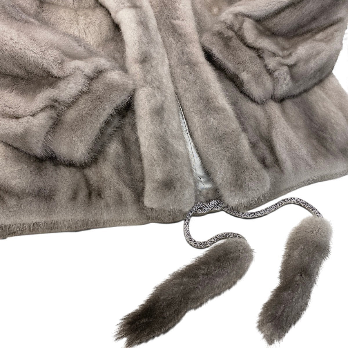 14i20 サファイアミンク ファーコート L シルバーグレー 本毛皮 Sapphire Mink Fur Coat リアルファー ドローコード付t18r
