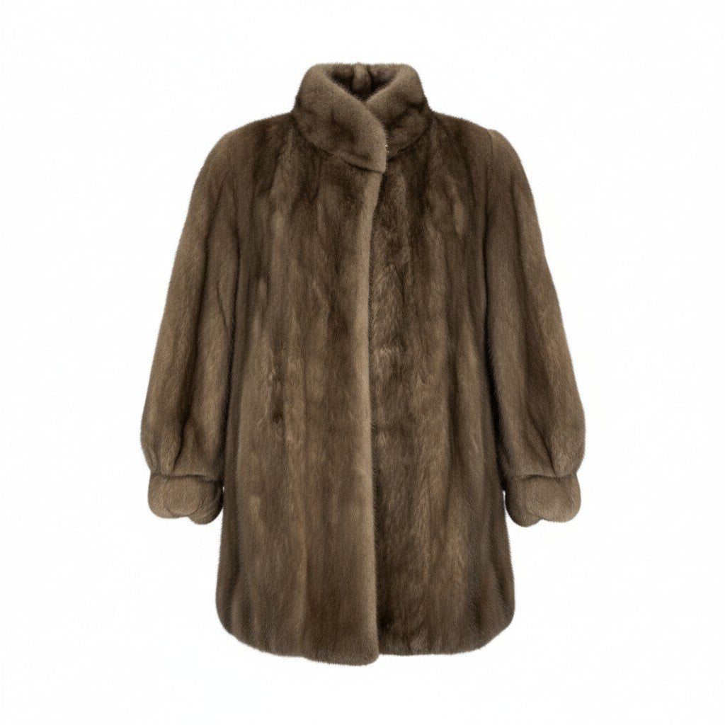 23L1 AMERICAN FUR AWARDS アメリカンファーアワード 4つ星 ブルーアイリス ミンク セミロングコート グレージュ 最高級本毛皮 MINK FURt18r