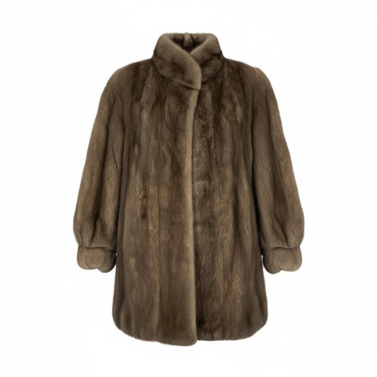 23L1 AMERICAN FUR AWARDS アメリカンファーアワード 4つ星 ブルーアイリス ミンク セミロングコート グレージュ 最高級本毛皮 MINK FURt18r