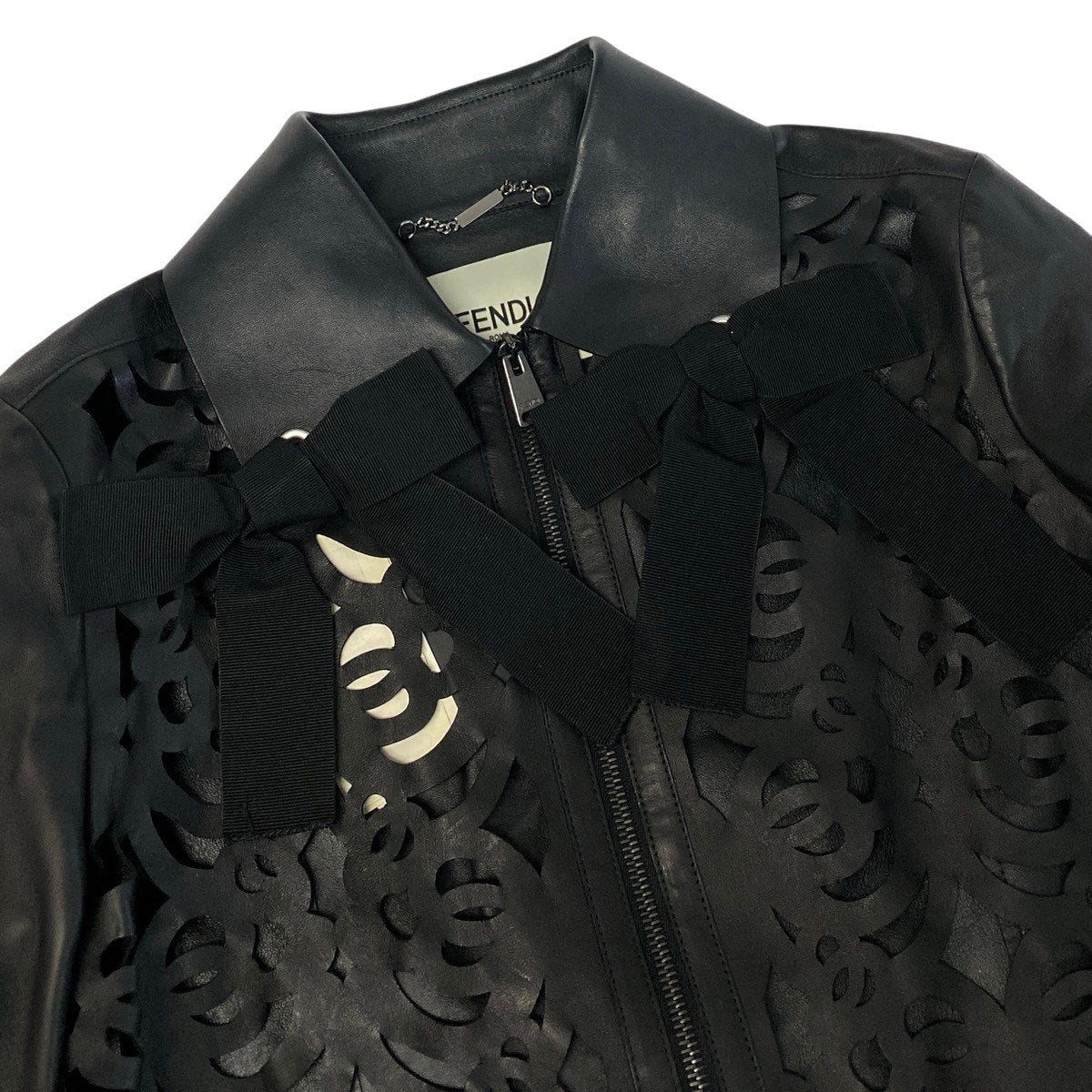 j23 FENDI フェンディ レーザーカット レザージャケット Laser-Cut Lamb Leather Jacket Size 40 ブラック 羊革 ラムレザーt18r