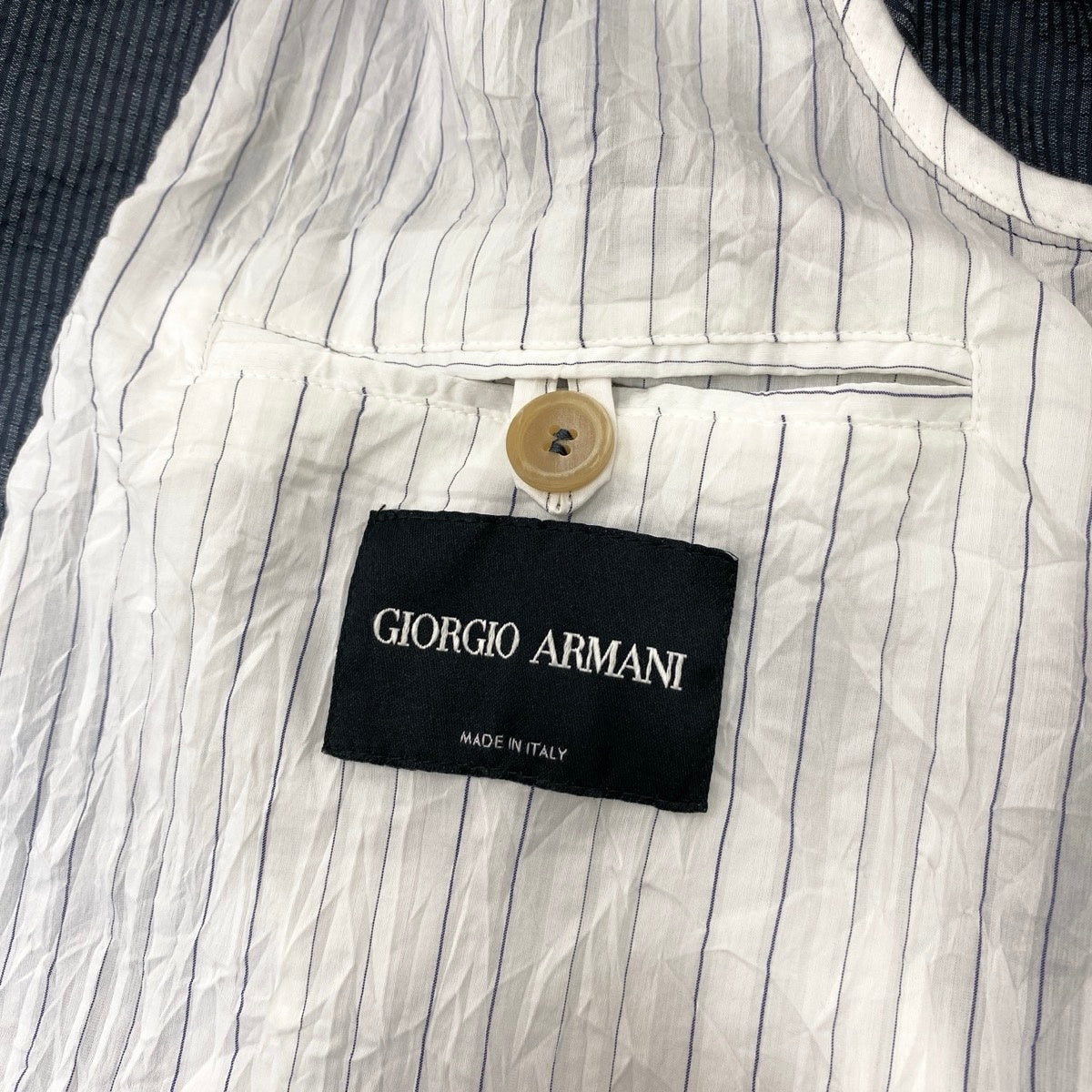 45j8 GIORGIO ARMANI ジョルジオアルマーニ 黒タグ 本切羽 薄手テーラードジャケット ブレザー サイズ50 ブルーt18r