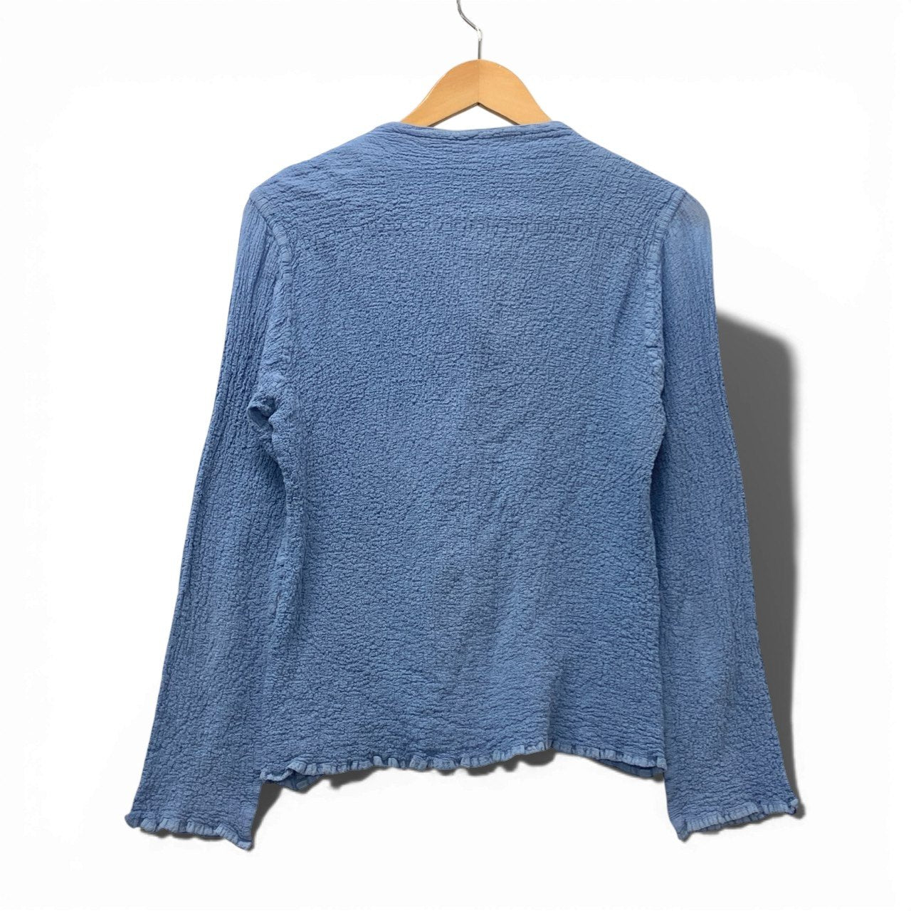 Ab13 ISSEY MIYAKE me イッセイミヤケ ミー カリフラワーカーディガン ノーカラージャケット しわ加工 MI72FO449 ブルー レディースu02t