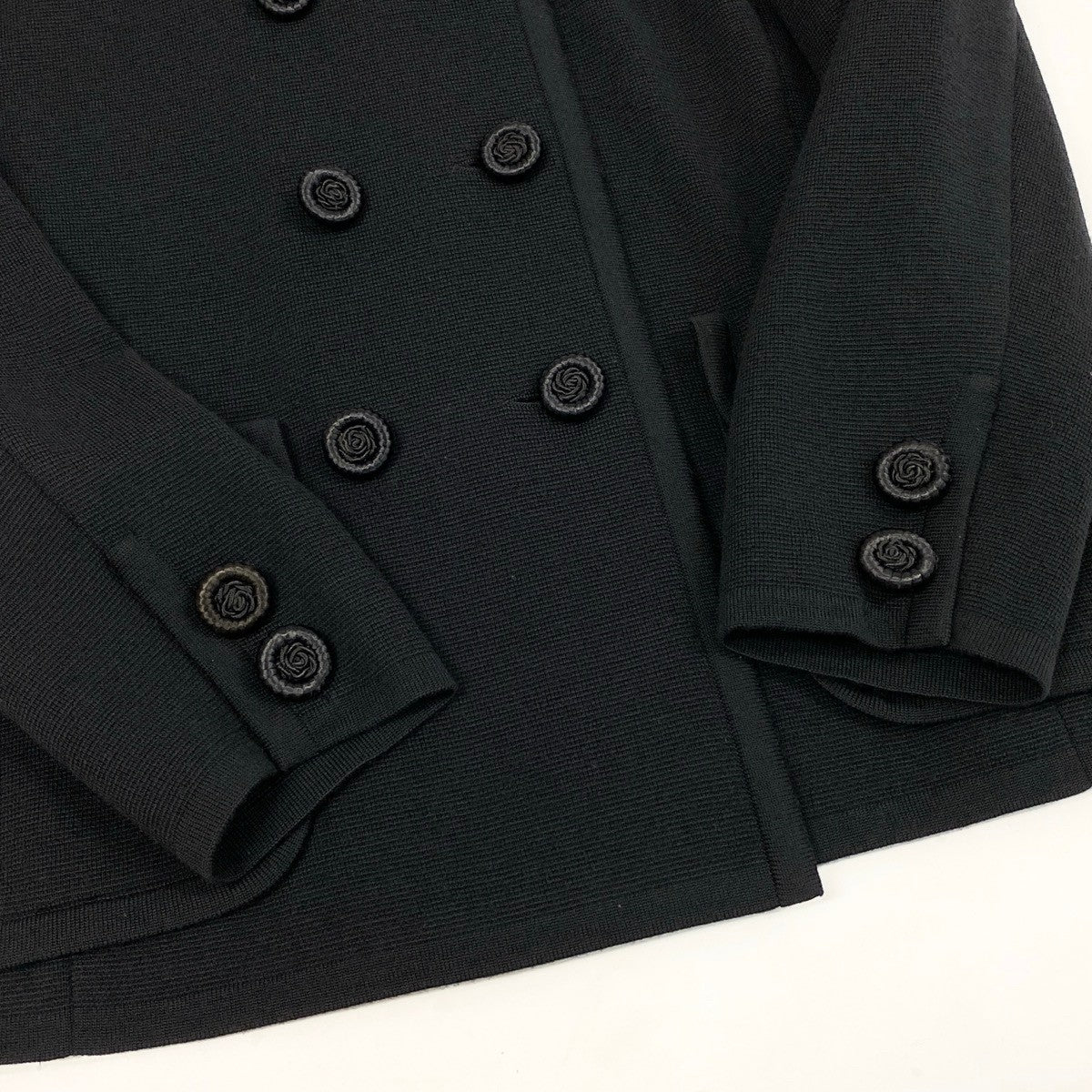 Eh6 Yves Saint Laurent イブサンローラン ノーカラージャケット ヴィンテージ ダブルボタン ニットジャケット 花モチーフボタン STS4A801 M ブラック ウール100％ レディース 女性用o07t