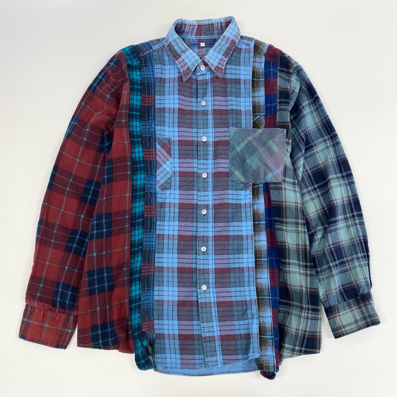 77j28 Rebuild by Needles リビルド バイ ニードルズ 再構築シャツ 長袖シャツ チェック  5-44-1 Lサイズ ブルー系 メンズu02t