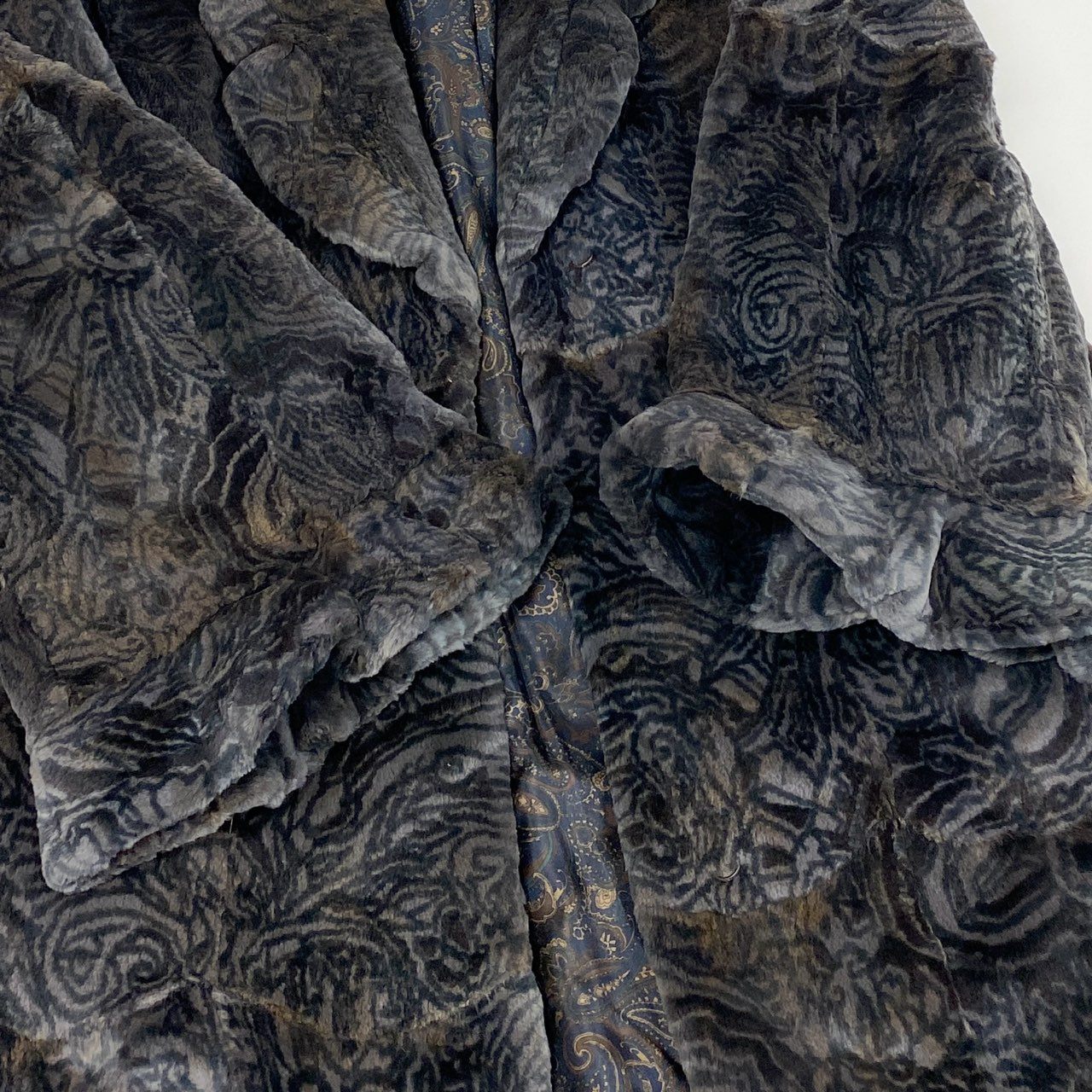 7b22 希少デザイン シェアード ロングコート サイズF パープル 本毛皮 総柄 Shared Fur Long Coatt18r