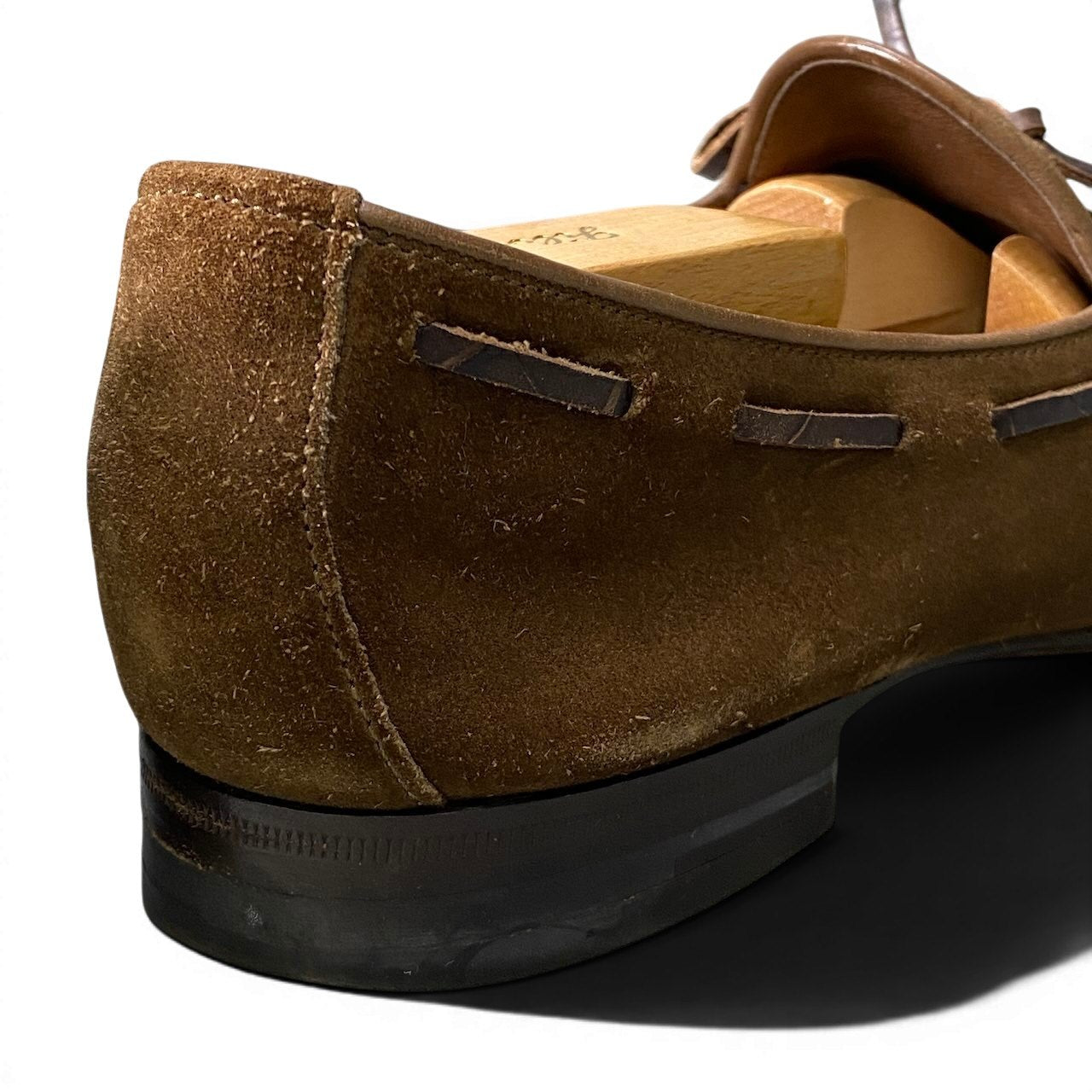 1f10 Santoni サントーニ リボンローファー スウェードレザーシューズ サイズ8 ブラウン メンズ 紳士靴u02t