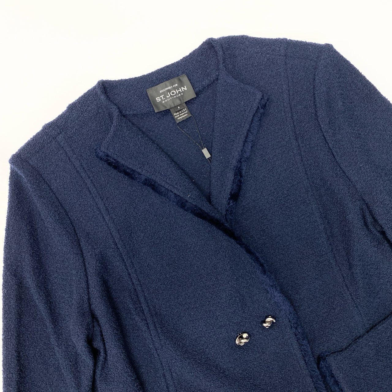 16a16【新品】ST.JOHN セントジョン スプリング ツイードジャケット 短丈ショートジャケット サイズ8 ネイビー レディース 女性用k02i