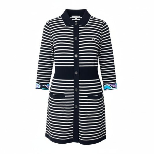 42b7 LEONARD レオナール ニットポロ ペプラム ボーダー ビジュー 40 ネイビー レディース 女性用u02t