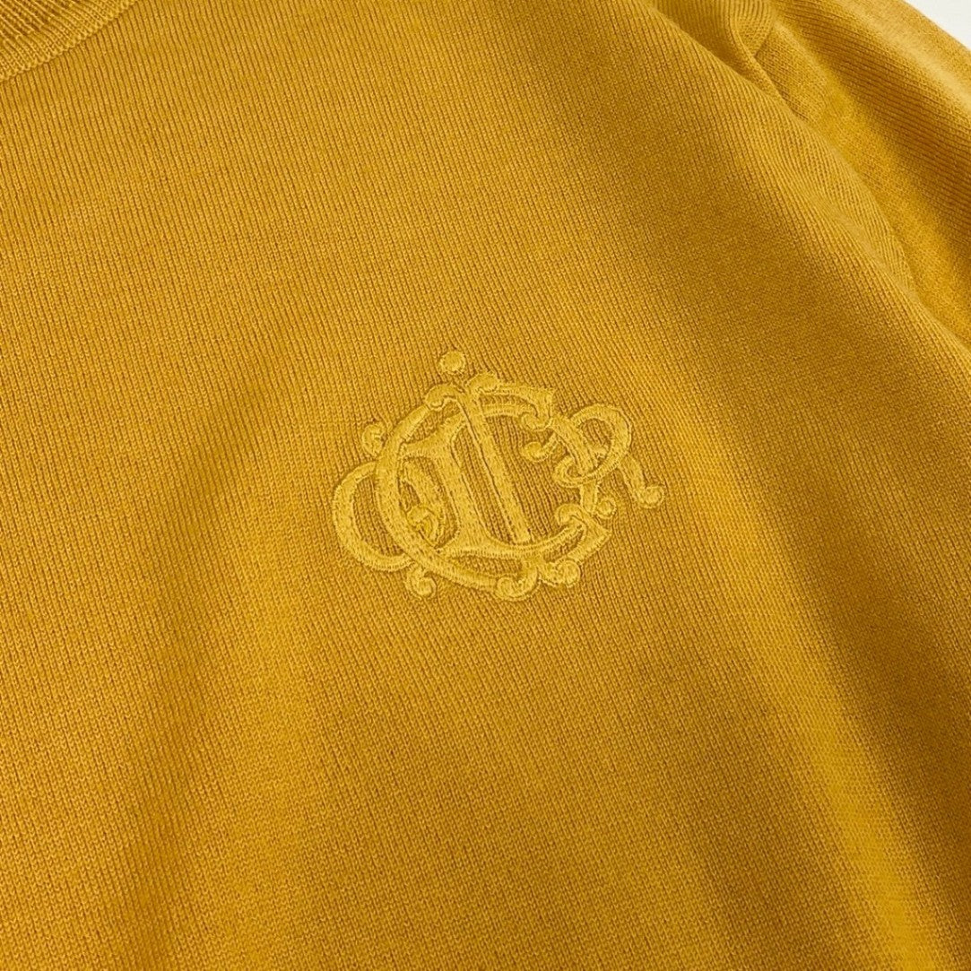 Ih6 Christian Dior クリスチャンディオール モックネック ニットセーター 長袖ニット CDロゴ刺繍 ウールニット KW3T14022 M マスタードイエロー ウール100％ レディース 女性用o07t