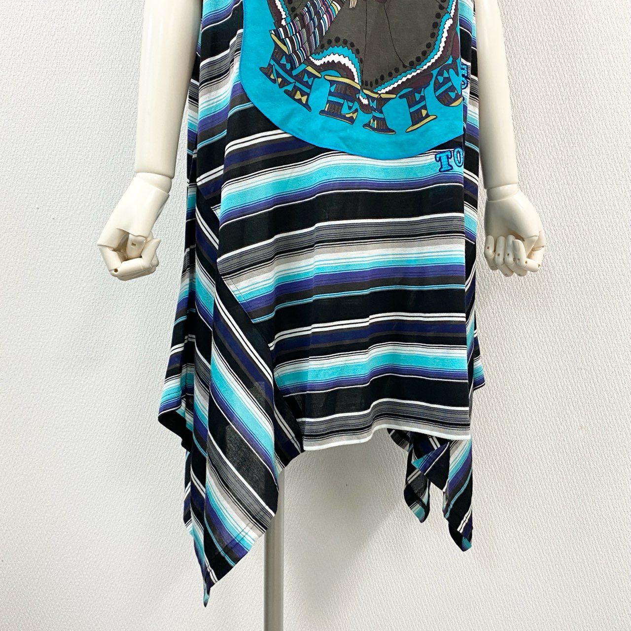 2k19 TOKUKO 1er VOL トクコプルミエヴォル ノースリーブワンピース ロングワンピース 裾変形デザイン ボーダー 9 ブルー系 レディースu02t