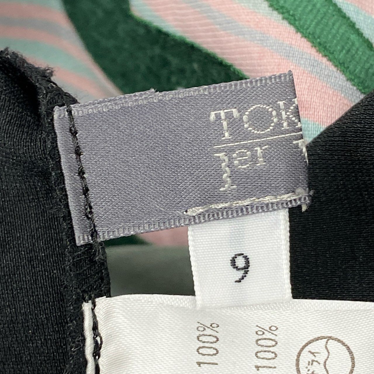 64k19《美品》TOKUKO 1er VOL トクコプルミエヴォル ノースリーブワンピース Aラインワンピース ボタニカル柄 刺繍 サイドリボン レディース 9 ブラックu02t