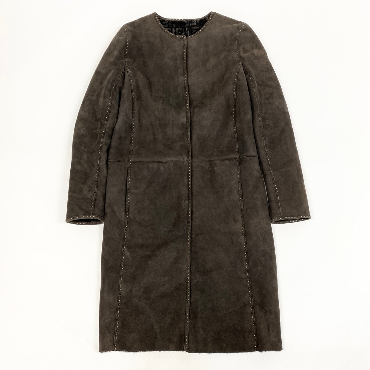 Ih28 【美品】FENDI セレリア ズッカ柄 ムーンコート イタリア製 38サイズ ブラウン レディース 女性用k02i