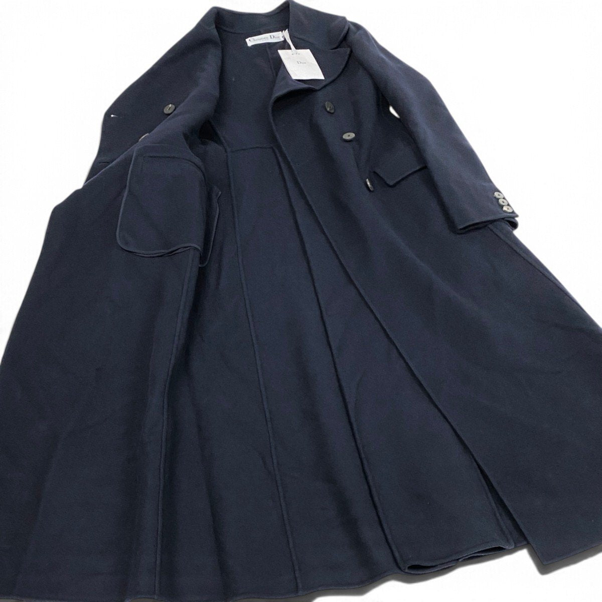 Ej21 《未使用品》 Christian Dior クリスチャンディオール ダブルブレスト カシミヤ ロングコート 940M25A0005 34 ネイビー カシミヤ100 レディースk02i