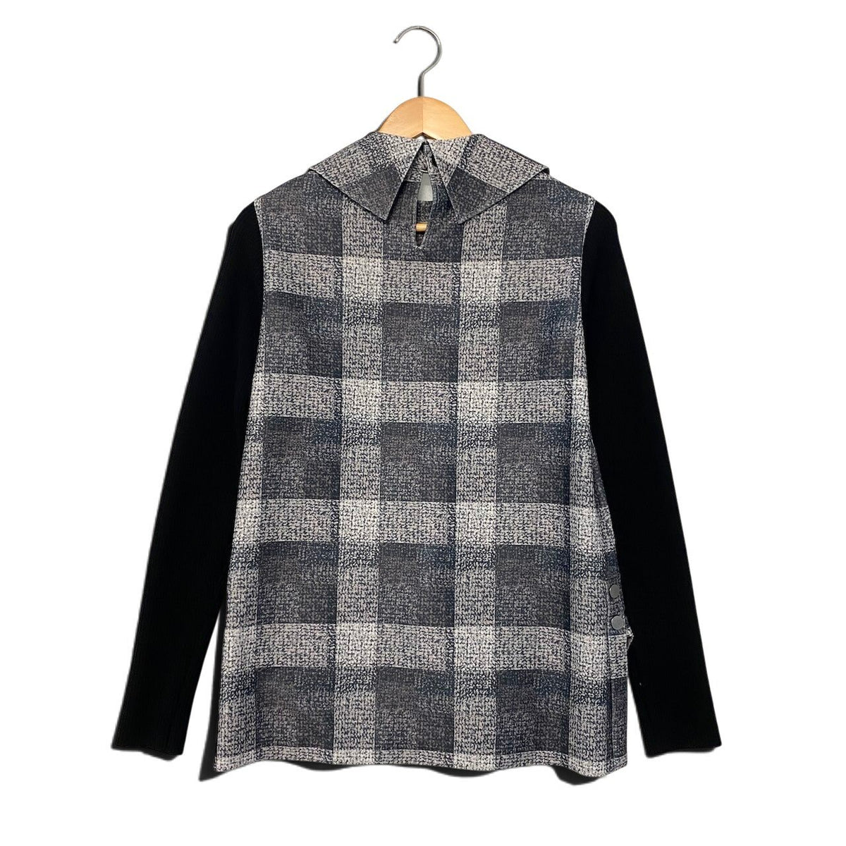 1j22 【美品】FOXEY NEW YORK フォクシーニューヨーク ロングスリーブカットソー 異素材切替 リブニット チェック柄 トップス 38サイズ レディース 女性用u02t