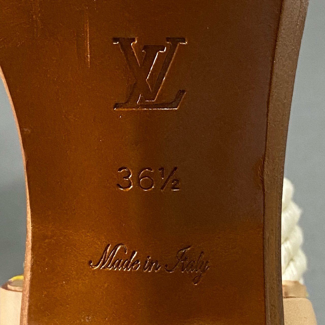 5f28 LOUIS VUITTON ルイヴィトン ダミエ アズール ロープストラップ ヒールサンダル 36 1/2 ホワイト ブラウン レザー イタリア製 シューズ パンプス