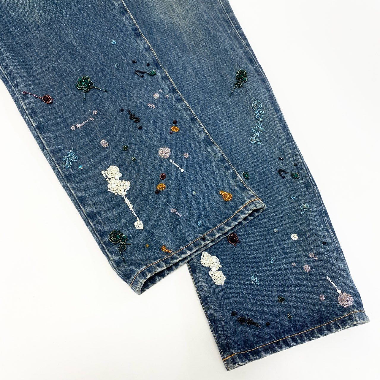 85a29【新品保管品】UNDERCOVER アンダーカバー 23AW ドリップビーズ加工デニム ボトムパンツ UC2C4509-1 4サイズ インディゴ コットン100％ メンズo07t