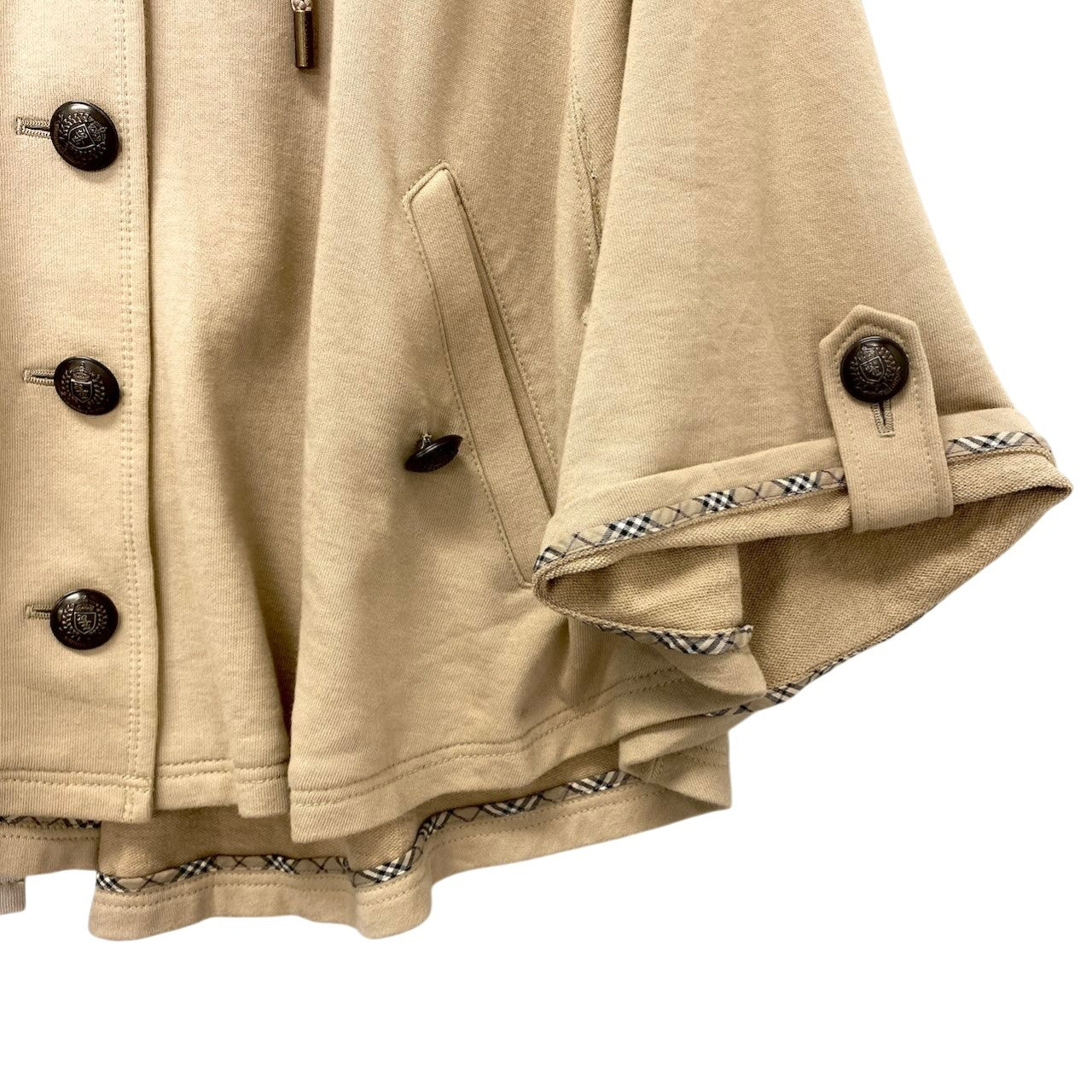 86c31 BURBERRY BLUE LABEL バーバリー ブルーレーベル フード付き コットンポンチョ サイズ38 ベージュ ケープ 日本製t18r
