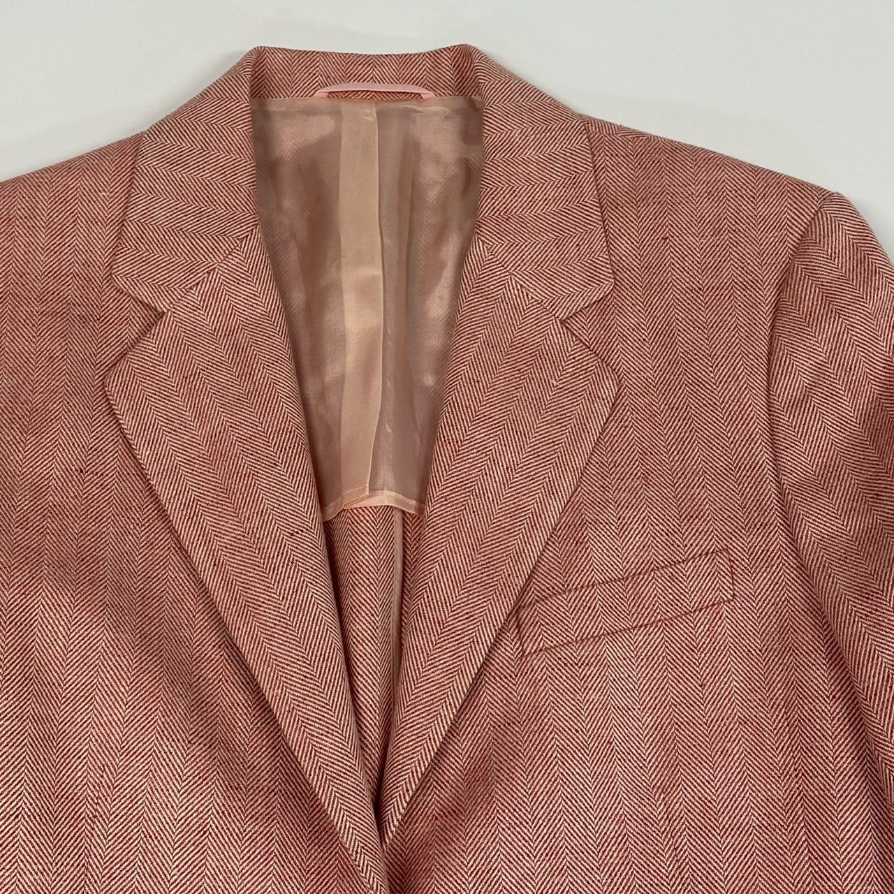 70a15 Paul Stuart ポールスチュアート セットアップ スカートスーツ テーラードジャケット 膝丈スカート ヘリンボーン イタリア製 レディース 女性用 サイズ42 レッド ホワイト シルク コットン リネンu02t