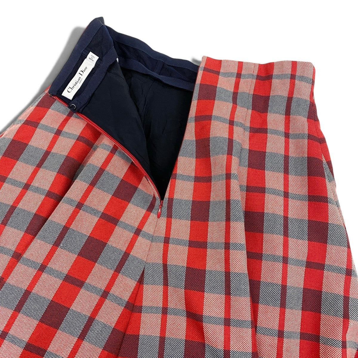 j9 【新品保管品】Christian Dior CHECK’N’DIOR フレアロングスカート チェック柄 44サイズ レッド系 シルク100％ レディース 女性用k02i