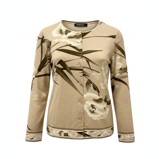 83b26 LEONARD レオナール ロングスリーブカーディガン 美しい花柄プリント 0369107 Lサイズ ベージュ レディース 女性用u02t