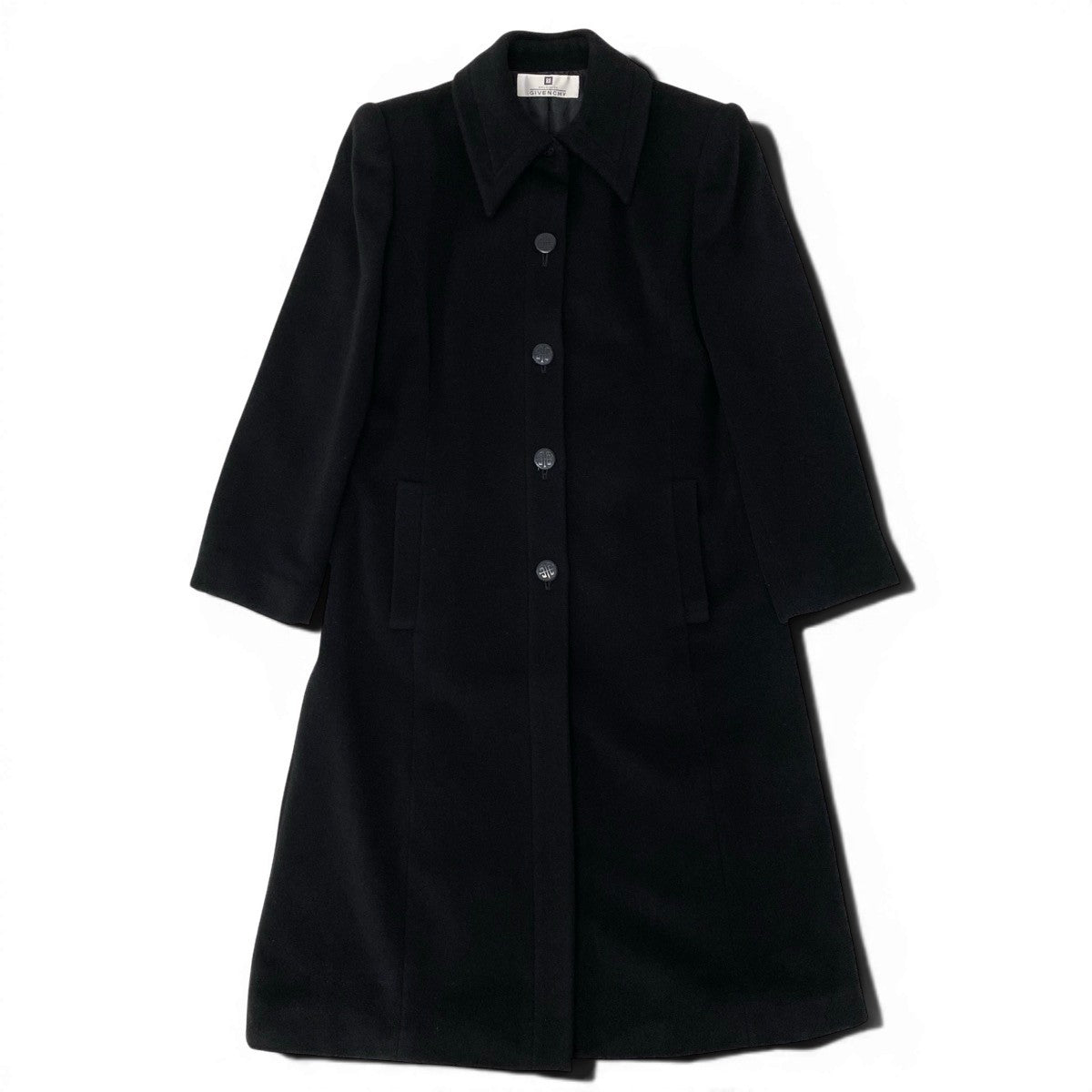 2g14 GIVENCHY ジバンシィ ステンカラーコート ロングコート ラム/カシミヤ混 サイズ42 ブラック レディースu02t